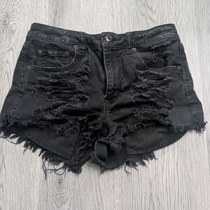 AE Black Distressed Denim Shorts Hi Rise Festival Grunge Goth Size 4
